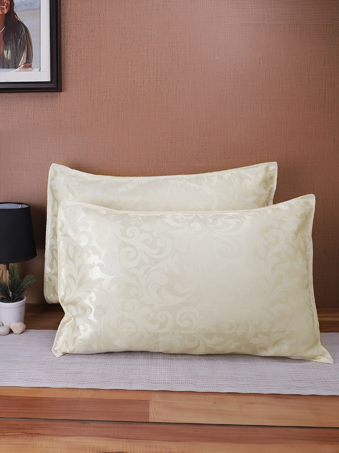 

THE CONVERSION Cream 2 Pieces Jacquard Pure Cotton Rectangle Pillow Covers
