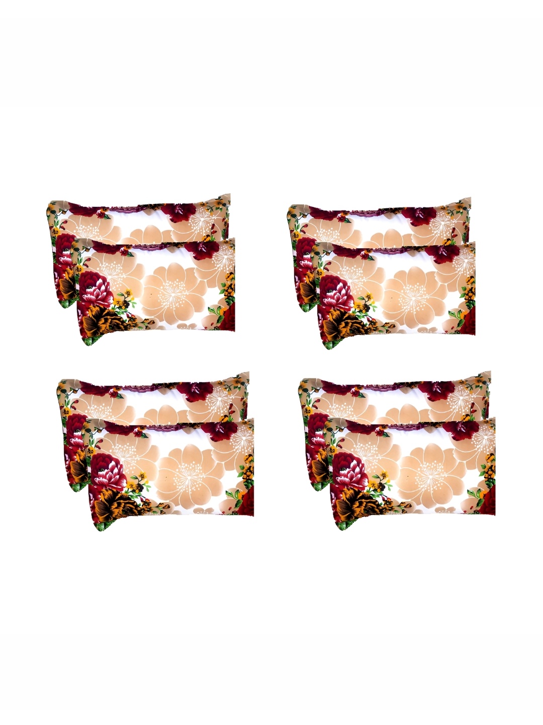 

Supreme Home Collective Beige & Maroon 8 Pieces Floral Pure Cotton Rectangle Pillow Covers
