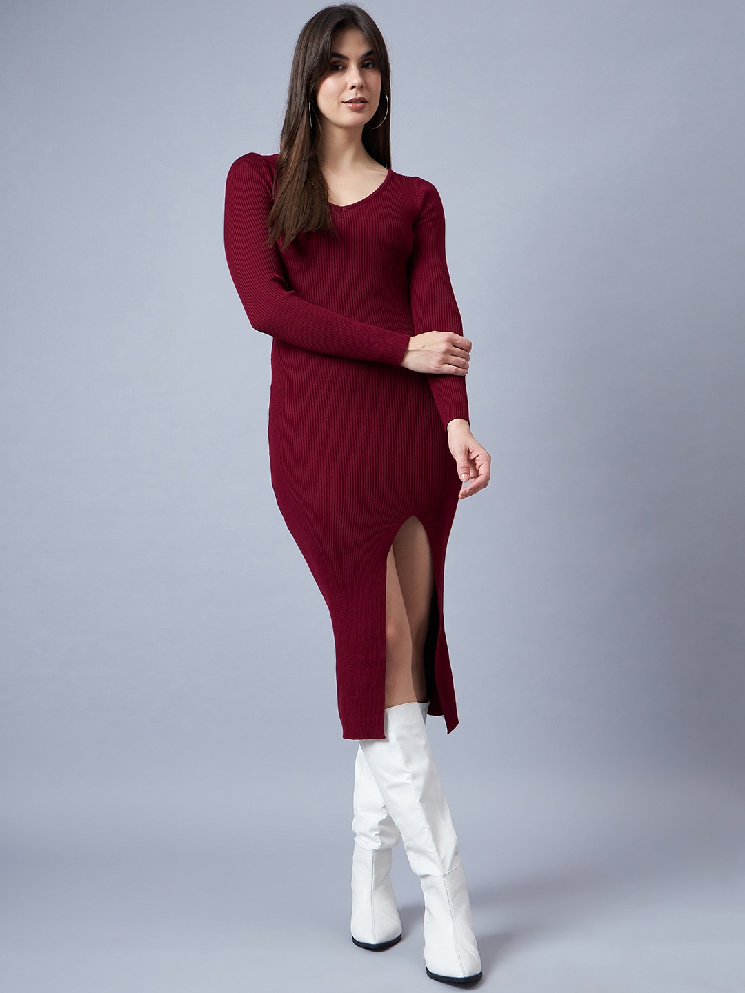

Chemistry Woollen Bodycon Midi Dress, Maroon