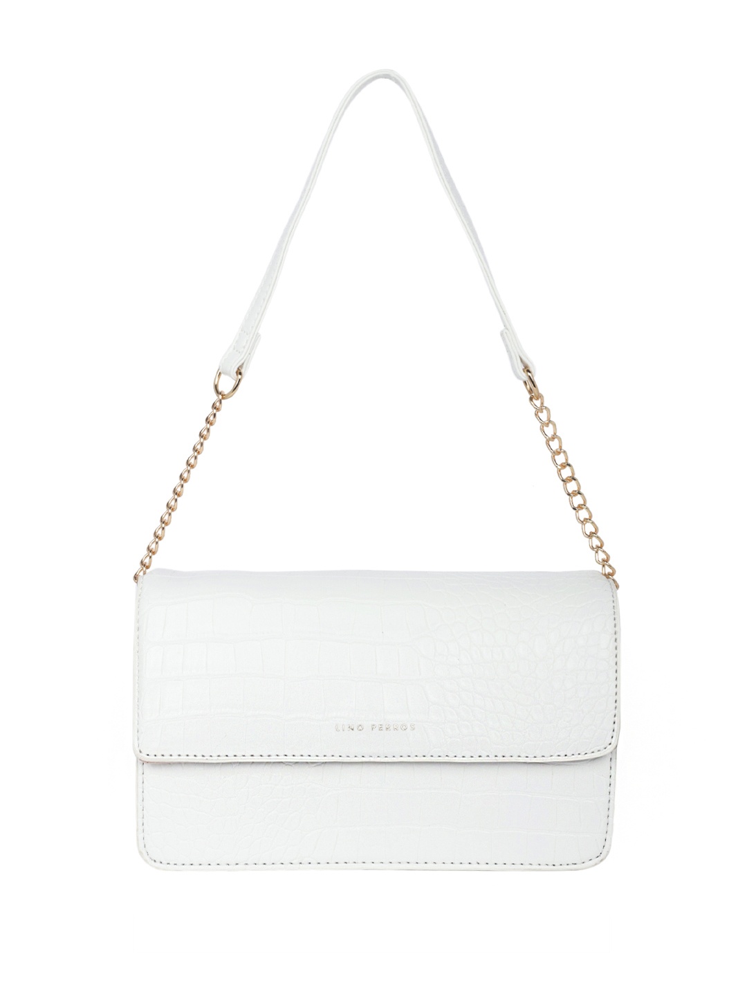 

Lino Perros Croc Textured Structured Baguette Bag, White