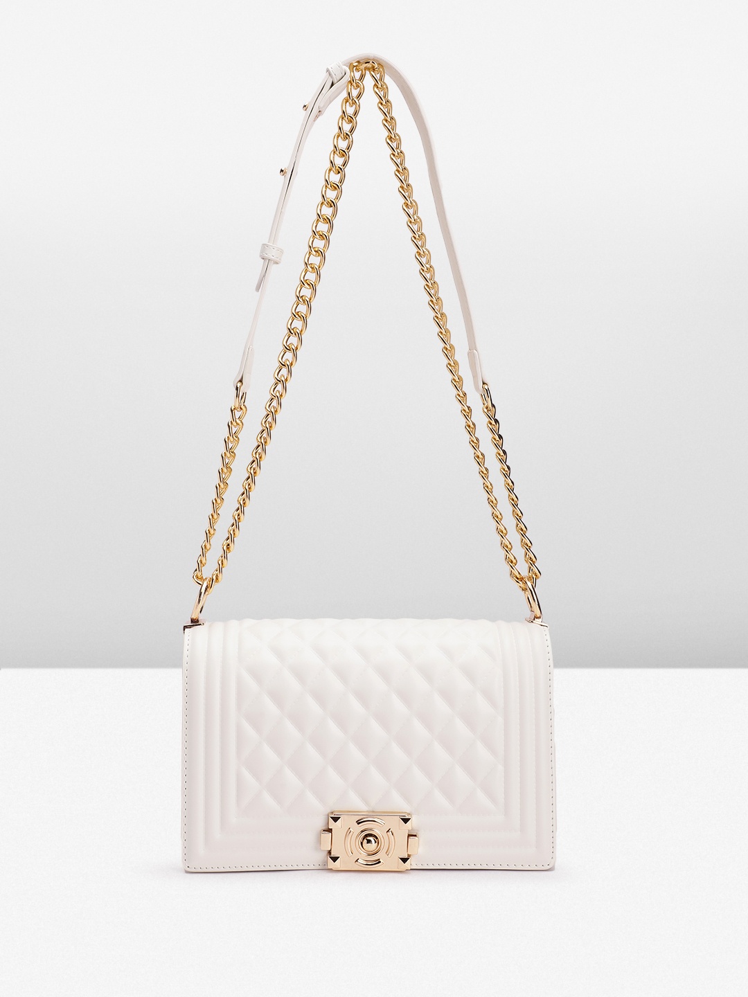 

Lino Perros Geometric Textured Structured Shoulder Bag with Quilted Detail, White