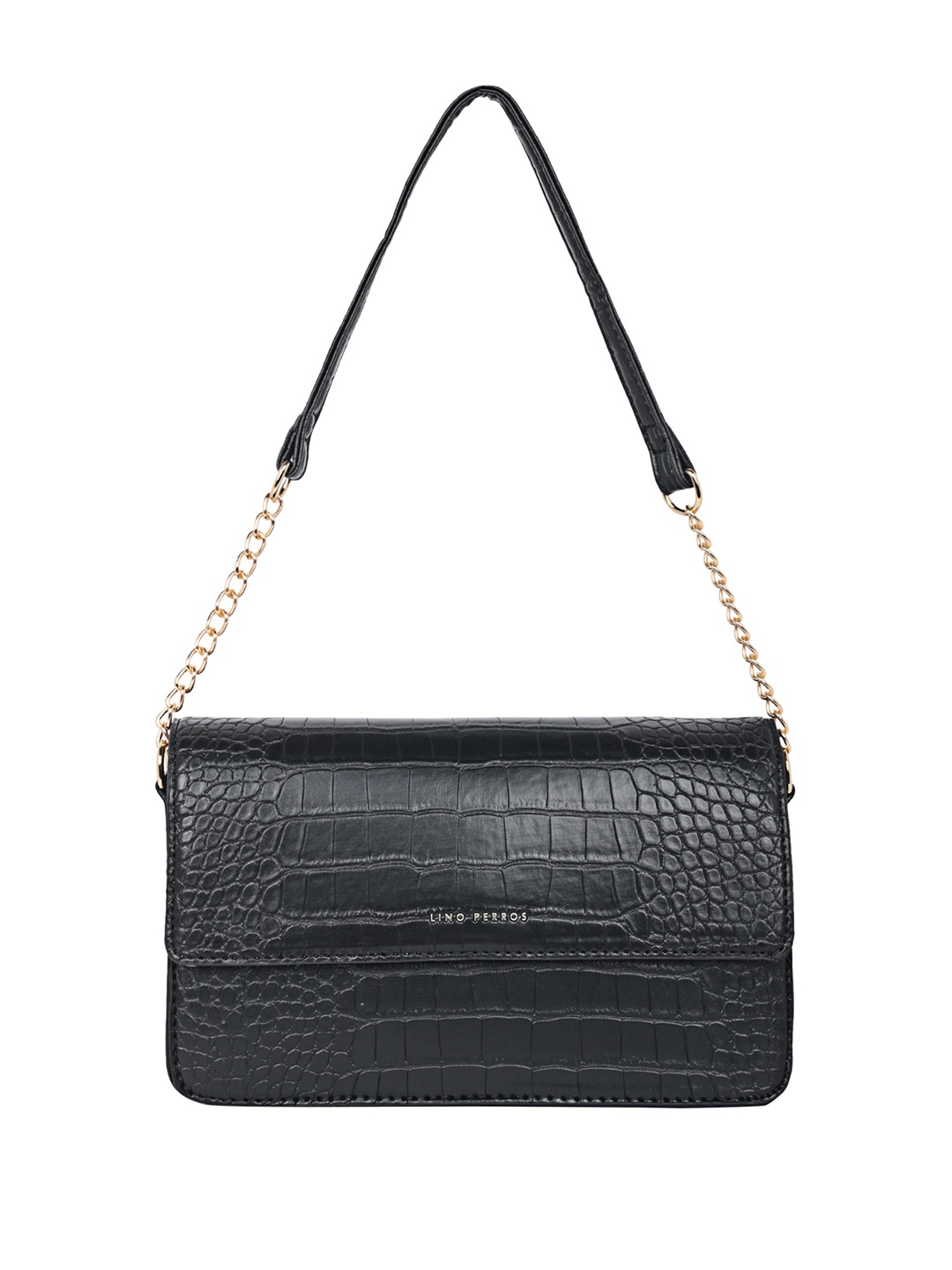 

Lino Perros Croc Textured Structured Shoulder Bag, Black