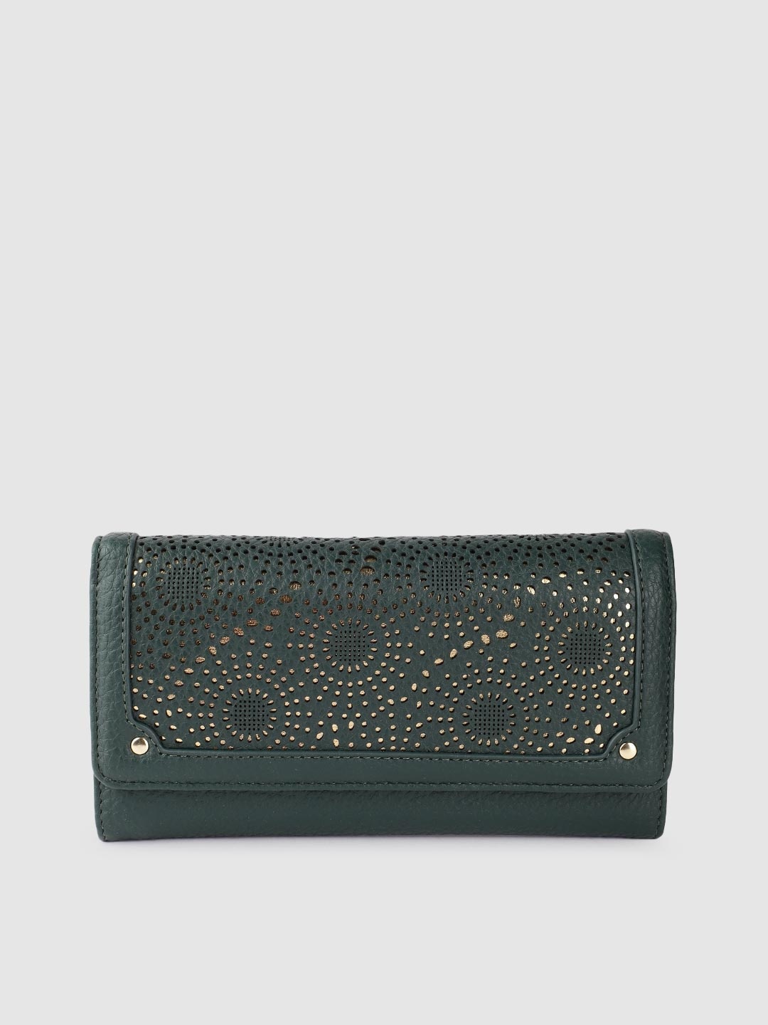 

Lino Perros Women Laser Cut Detail Three Fold Wallet, Green