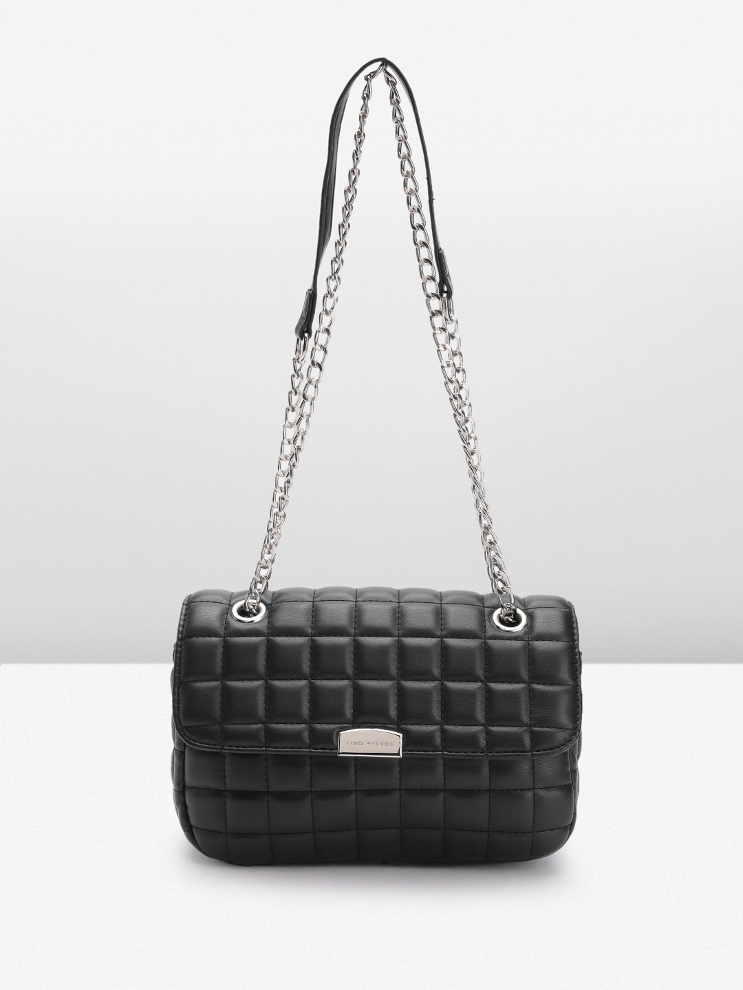 

Lino Perros Geometric Textured Structured Shoulder Bag with Quilted Detail, Black