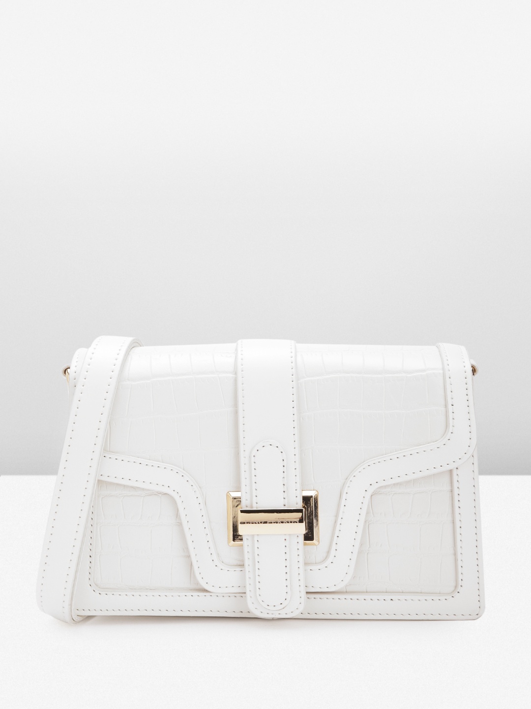 

Lino Perros Croc-Textured Structured Sling Bag, White