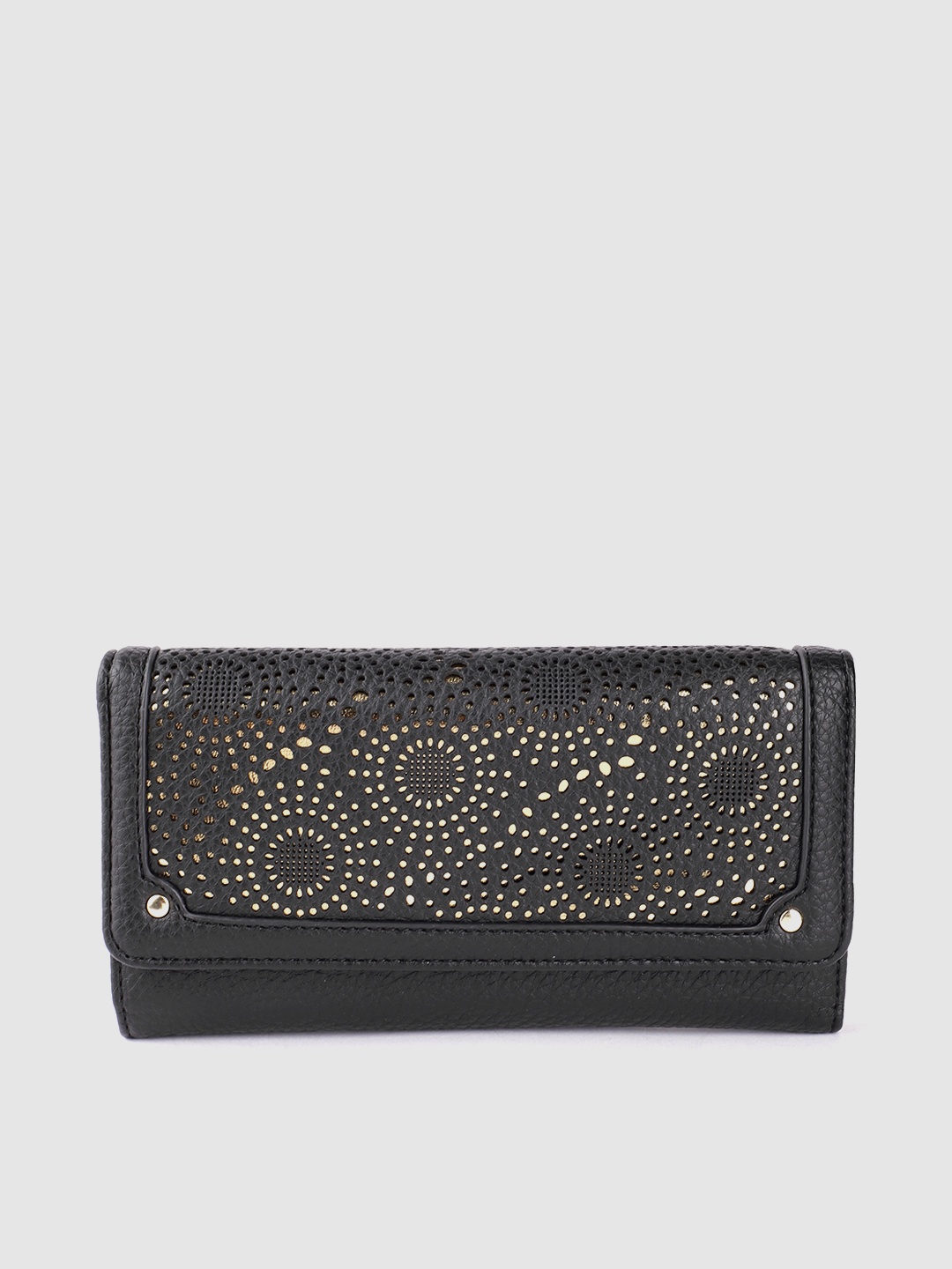 

Lino Perros Women Laser Cut Detail Three Fold Wallet, Black