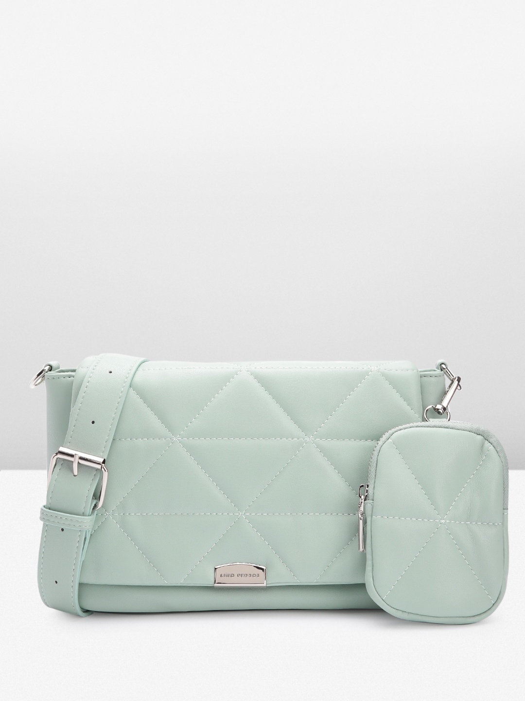 

Lino Perros Geometric Textured Structured Sling Bag with Quilted Detail, Green