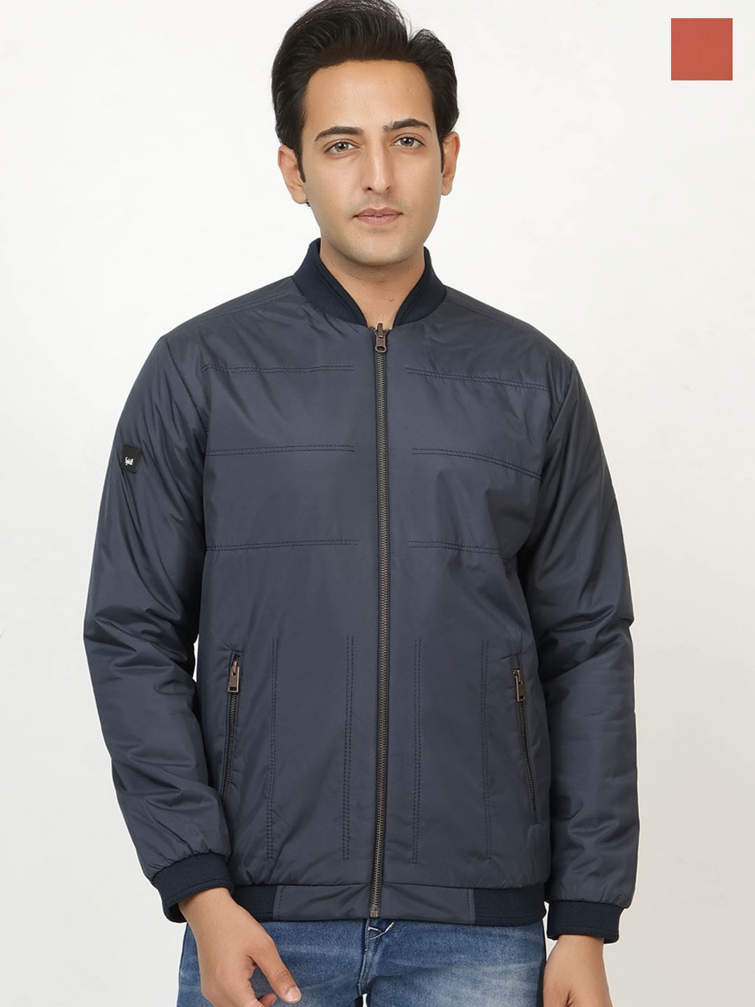 

Spirit Mandarin Collar Reversible Padded Jacket, Navy blue