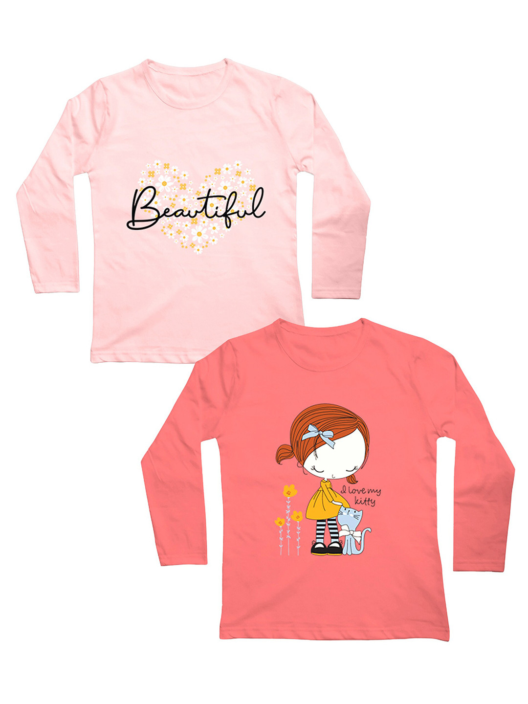

Mojua Girls Pink & Rust Floral 2 Printed Bio Finish T-shirt