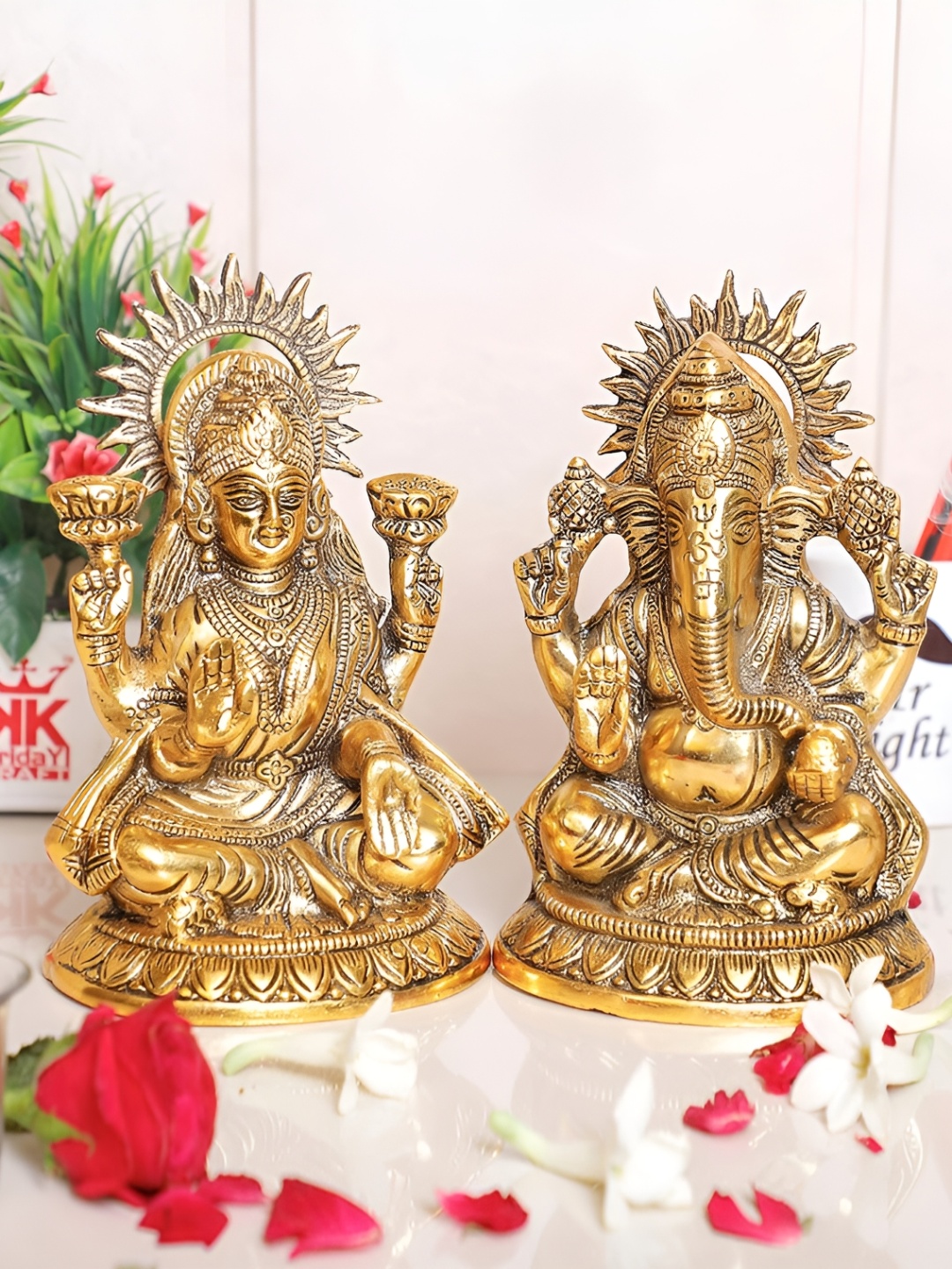 

Kridaykraft Gold-Toned Metal Lakshmi Ganesh Showpiece