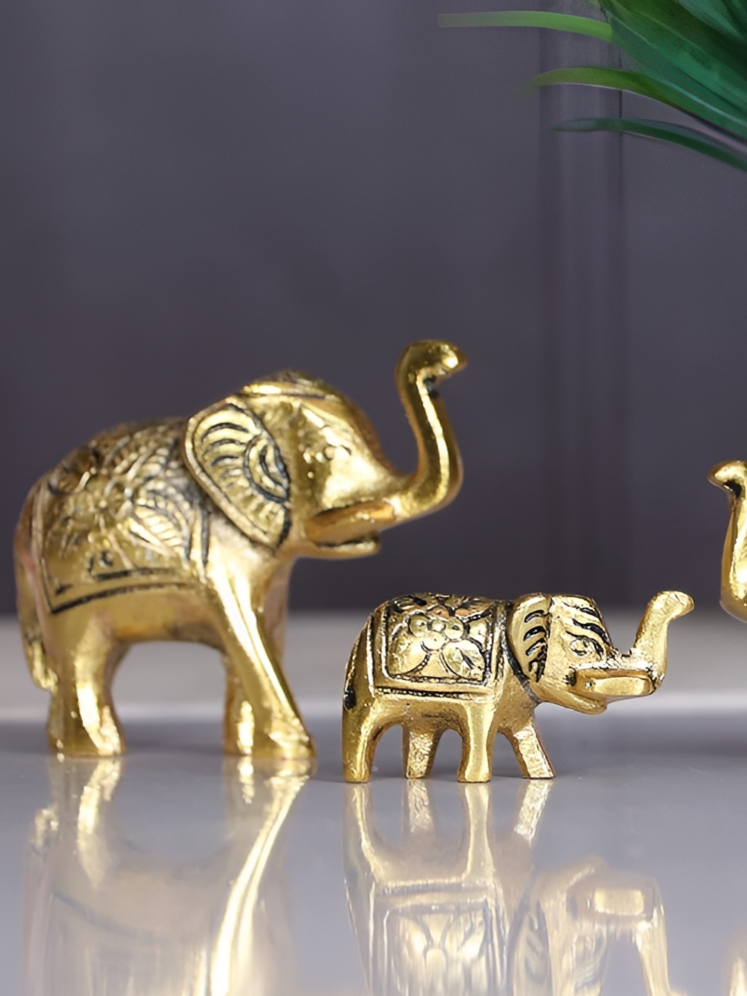 

Kridaykraft Gold-Toned 3 Pieces Metal Elephant Statue Showpiece