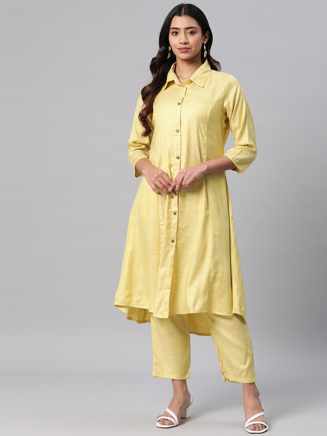 

Readiprint Women Striped Regular Pure Cotton Tunic with Trousers, Yellow