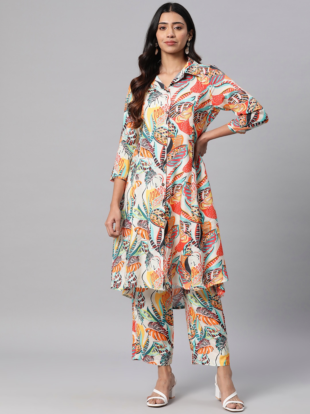 

Readiprint Women Floral Printed Regular Pure Silk Tunic with Palazzos, Multi