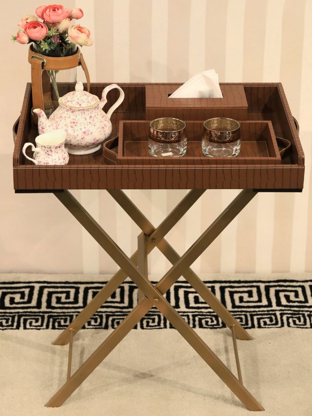

CasaGold Brown 3Pcs Wooden Butler Tray