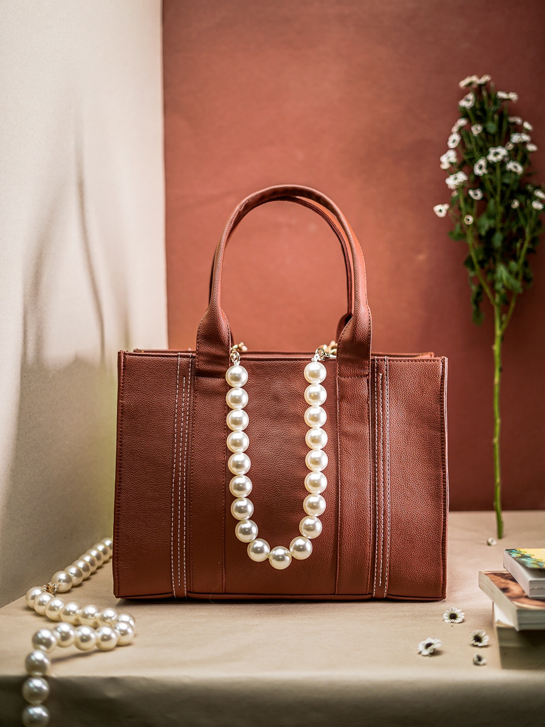

NR By Nidhi Rathi Structured Beaded Tote Bag, Brown
