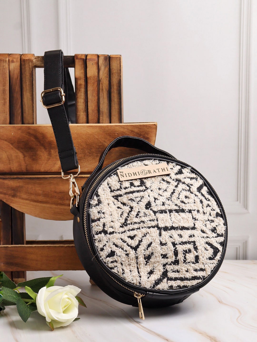 

NR By Nidhi Rathi Self Design Textured Sling Bag, Beige