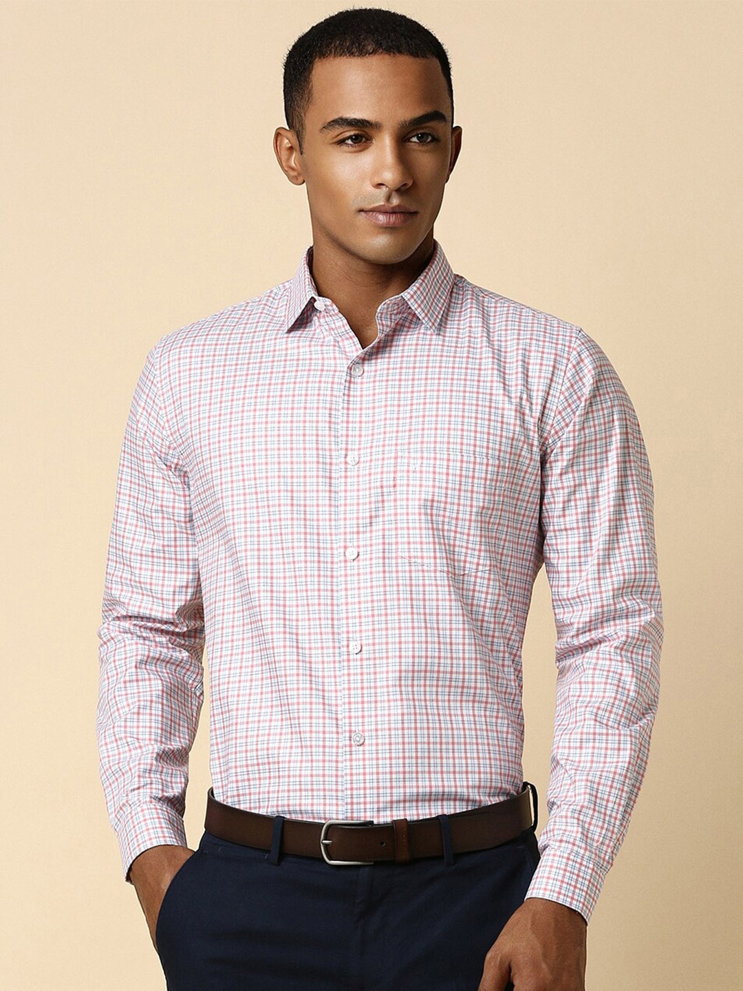 

Allen Solly Slim Fit Checked Pure Cotton Formal Shirt, White