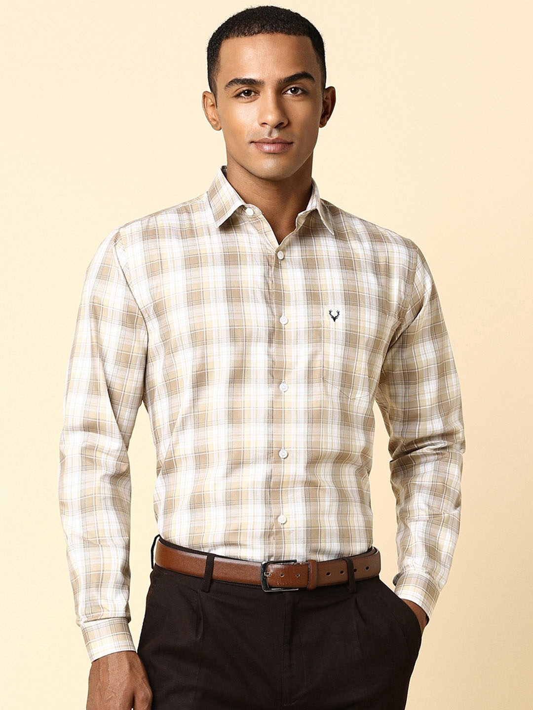 

Allen Solly Men Beige Slim Fit Checked Formal Shirt
