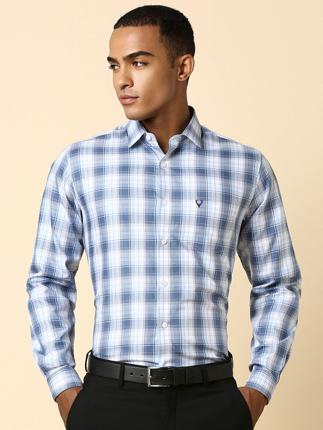 

Allen Solly Men Blue Slim Fit Checked Formal Shirt