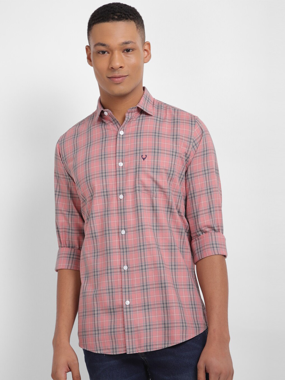 

Allen Solly Slim Fit Checked Full Sleeves Pure Cotton Casual Shirt, Pink