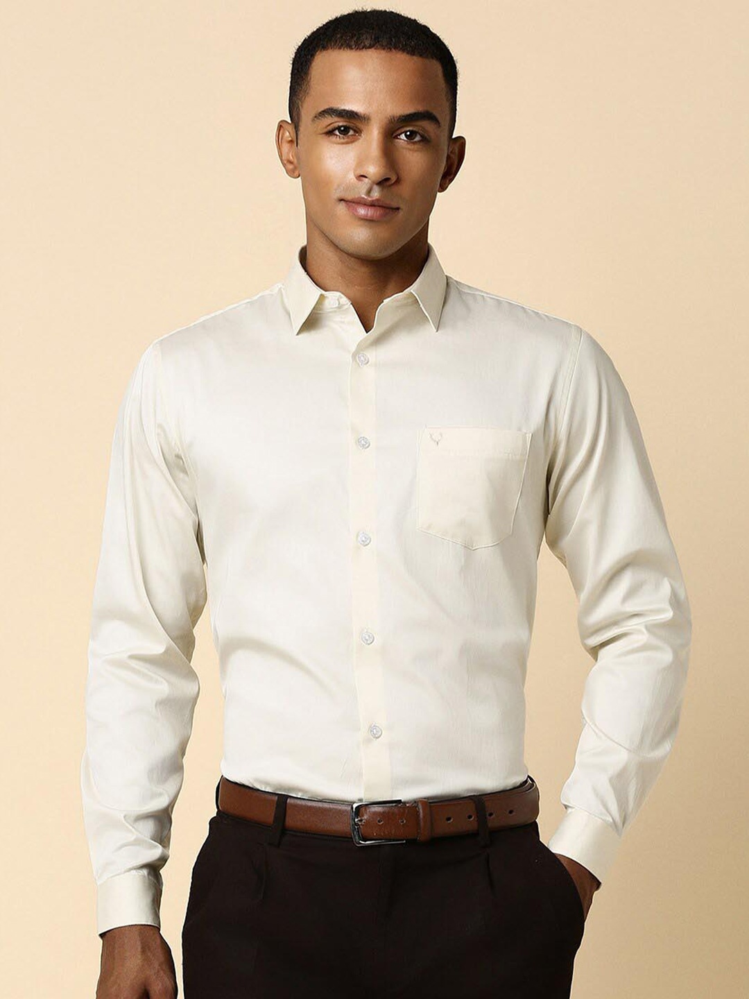 

Allen Solly Slim Fit Spread Collar Long Sleeves Cotton Formal Shirt, Cream