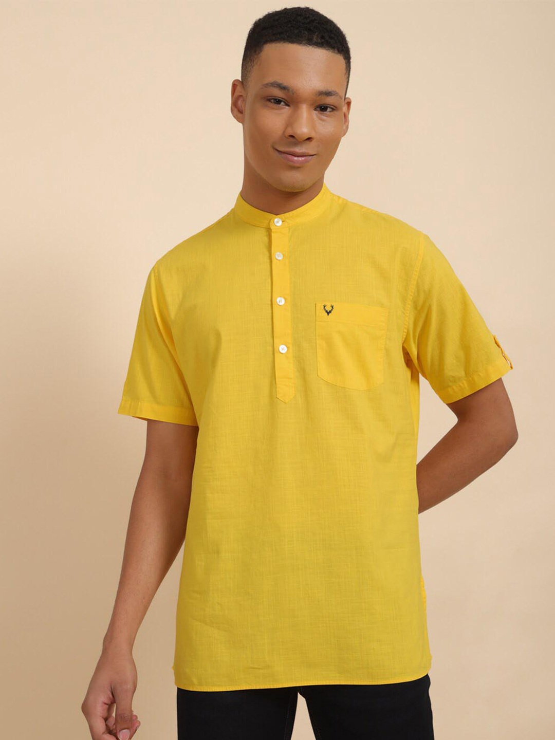 

Allen Solly Band Collar Slim Fit Pure Cotton Casual Shirt, Yellow