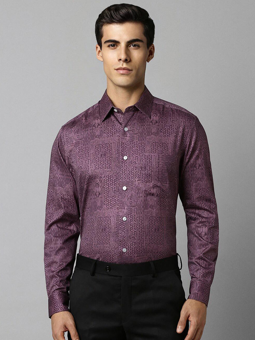 

Louis Philippe Ethnic Motifs Printed Pure Cotton Formal Shirt, Purple