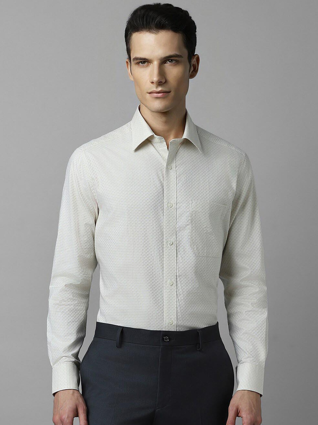 

Louis Philippe Micro Ditsy Printed Pure Cotton Long Sleeves Formal Shirt, Cream