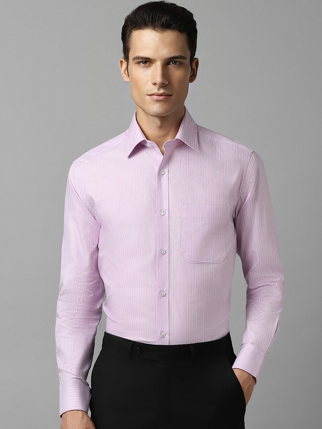 

Louis Philippe Vertical Striped Pure Cotton Formal Shirt, Lavender