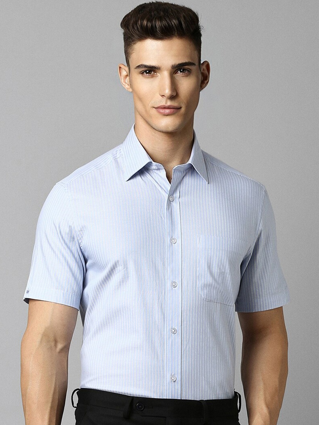 

Louis Philippe Vertical Striped Pure Cotton Formal Shirt, Blue
