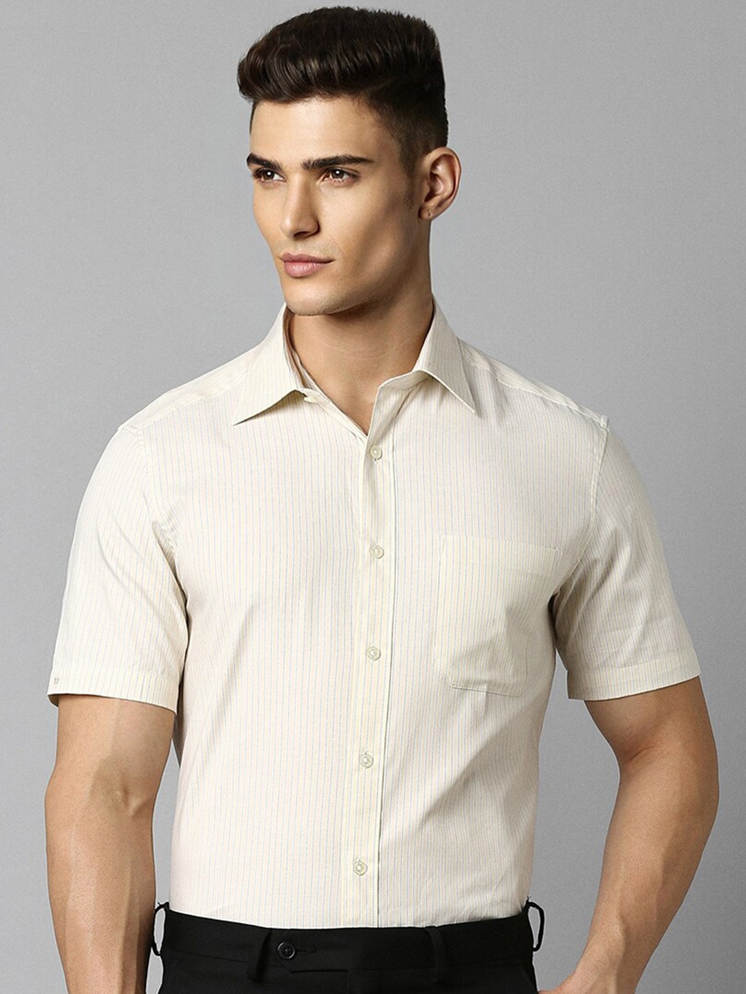 

Louis Philippe Striped Classic Cotton Formal Shirt, Beige