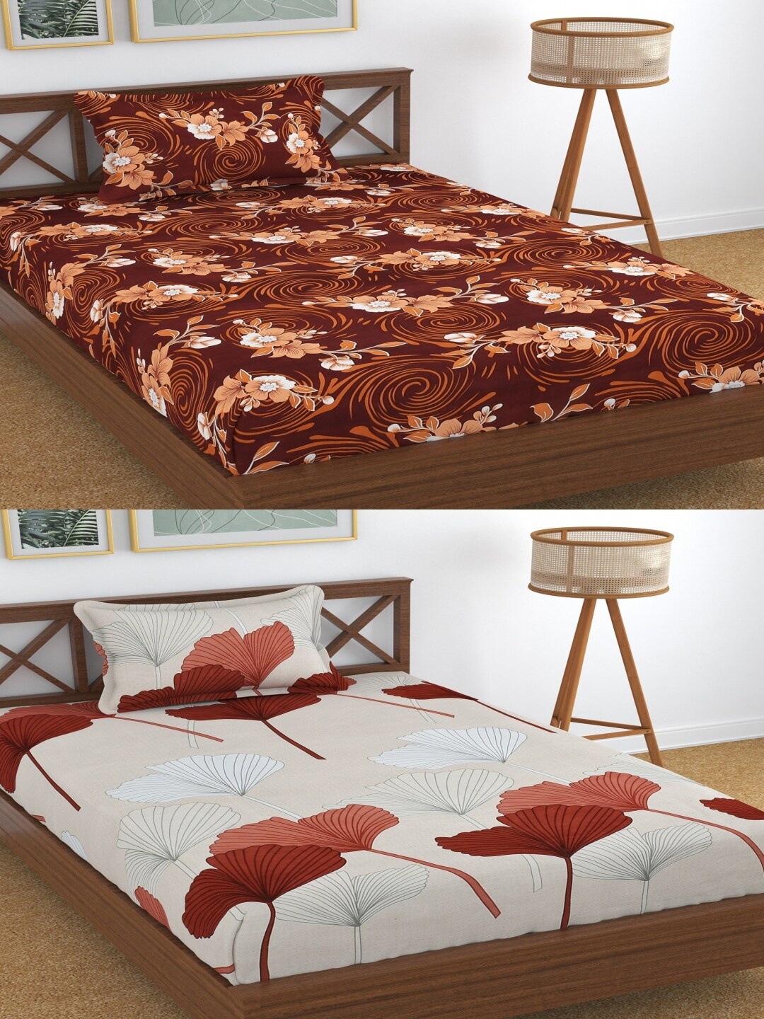 

Aura Brown & White Printed 180 TC 2 Single Bedsheet with 2 Pillow Covers
