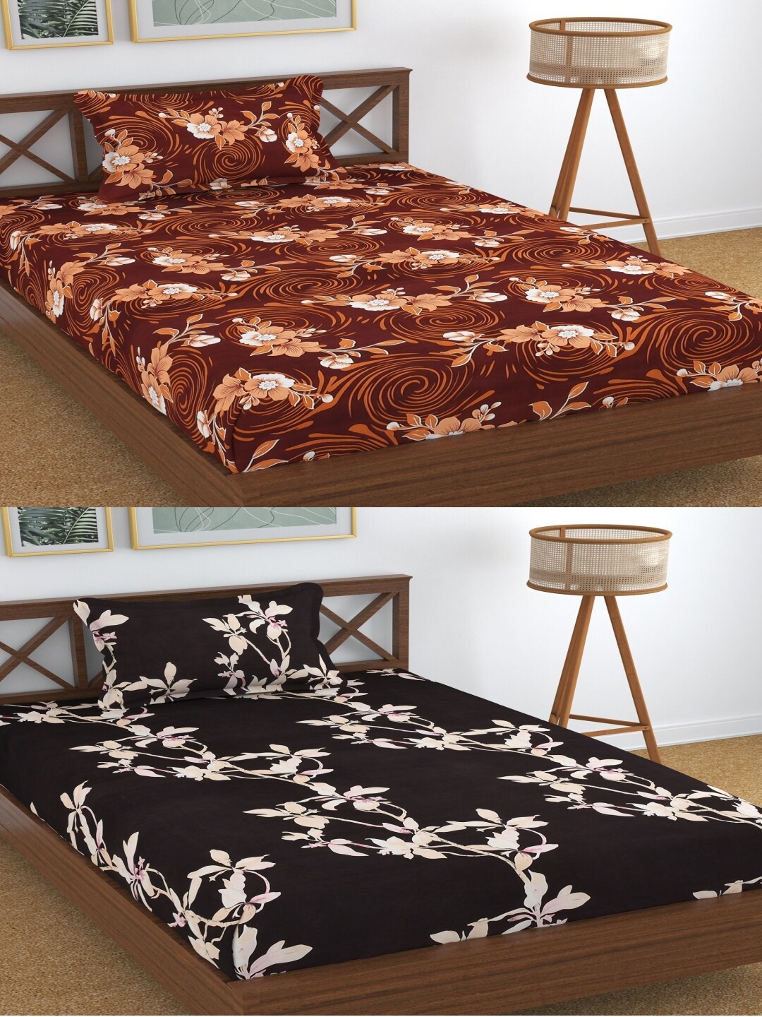 

Aura Dreams Black Brown Floral 180 TC 2 Single Bedsheet with 2 Pillow Covers
