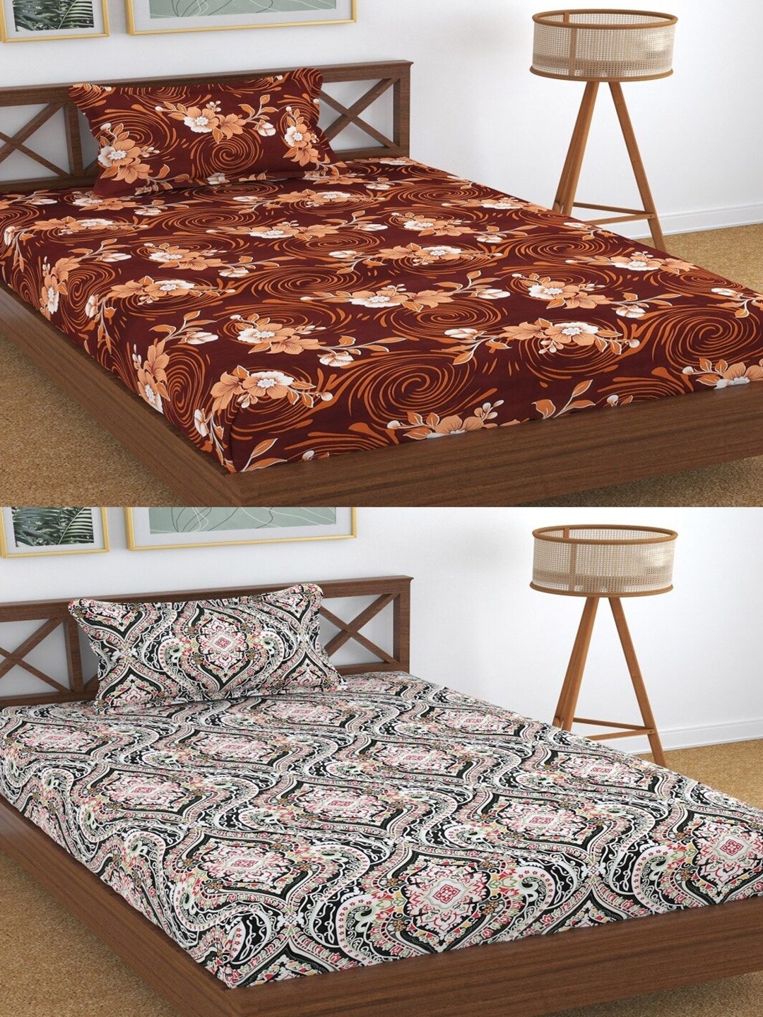 

Aura Brown & Black 2 Pieces 180 TC Floral Single Bedsheets with 2 Pillow Covers