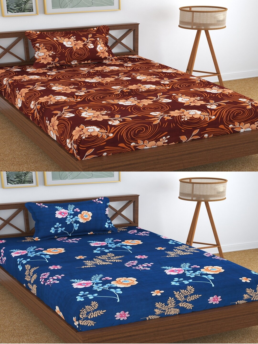 

Aura Blue & Brown Floral 180 TC 2 Single Bedsheets with 2 Pillow Covers