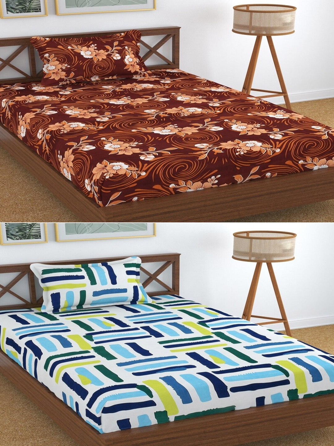 

Aura Dreams White Brown Floral 180 TC 2 Single Bedsheet with 2 Pillow Covers