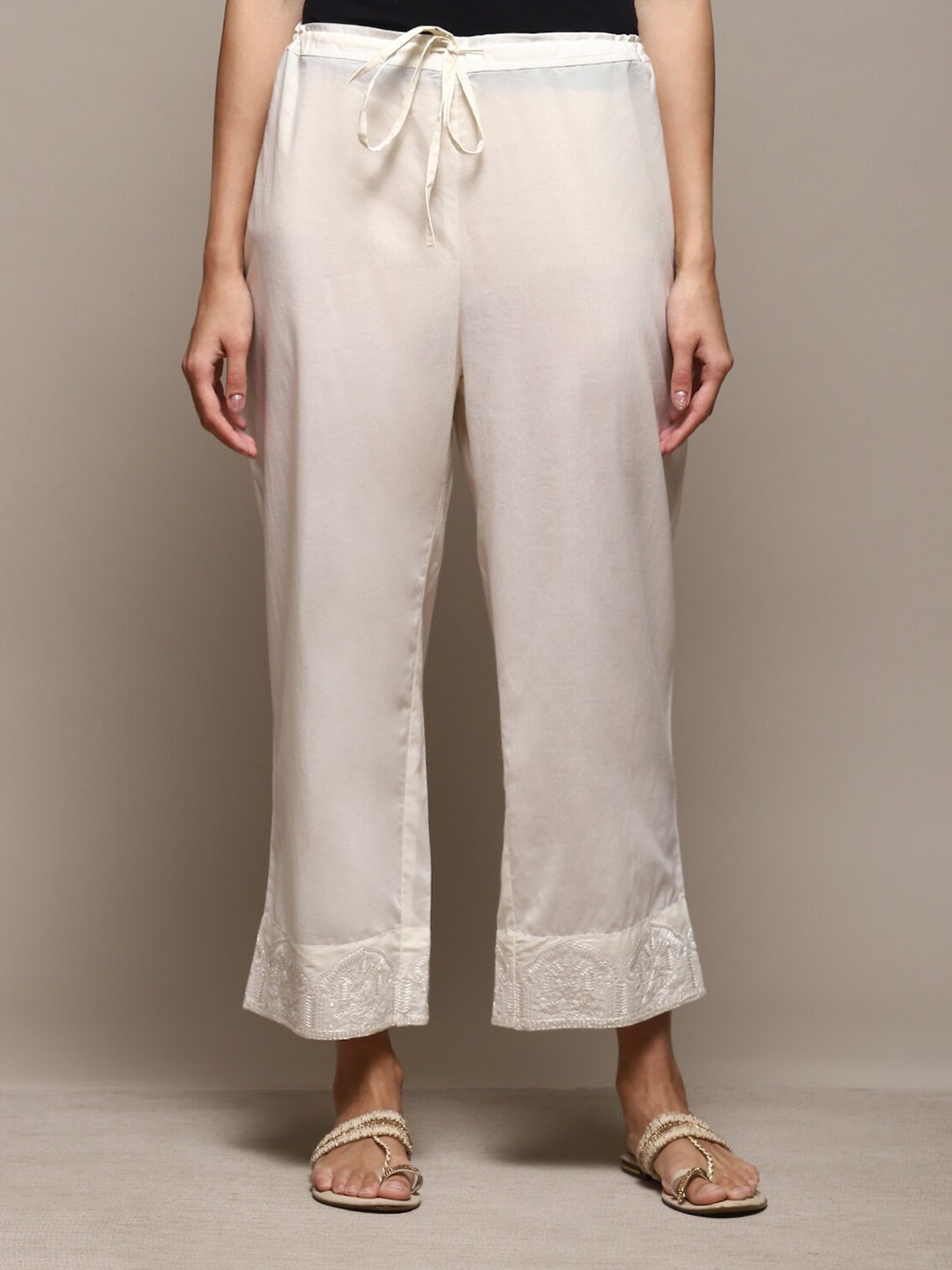 

Biba Mid-Rise Wide Leg Flared Palazzos, Off white