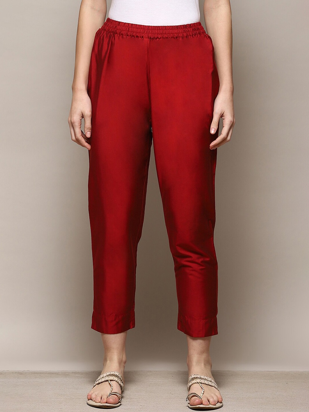 

Biba Women Red Relaxed Mid Rise Ethnic Trousers