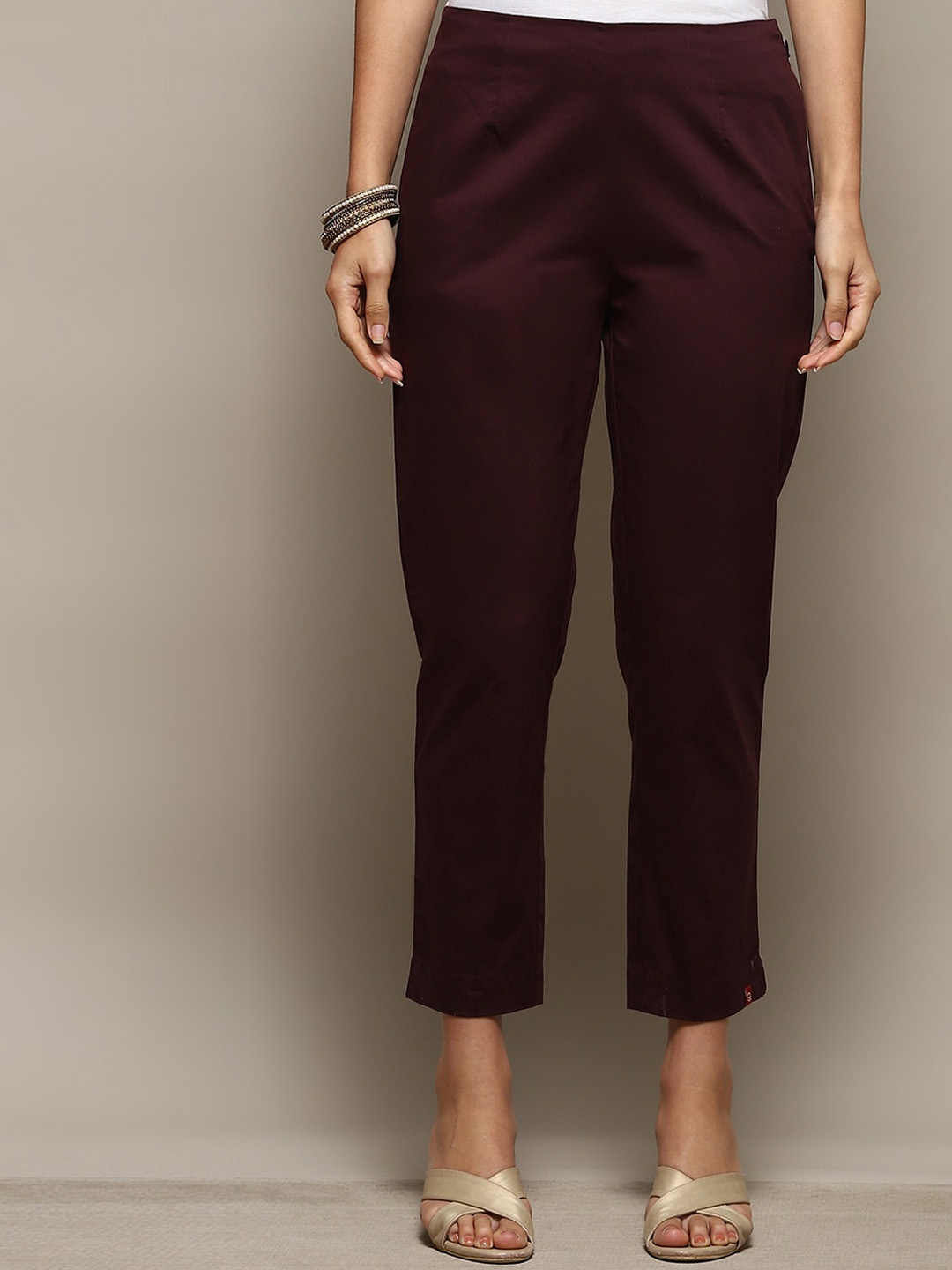 

Biba Women Mid-Rise Relaxed Fit Cropped Cotton Ethnic Trousers, Purple