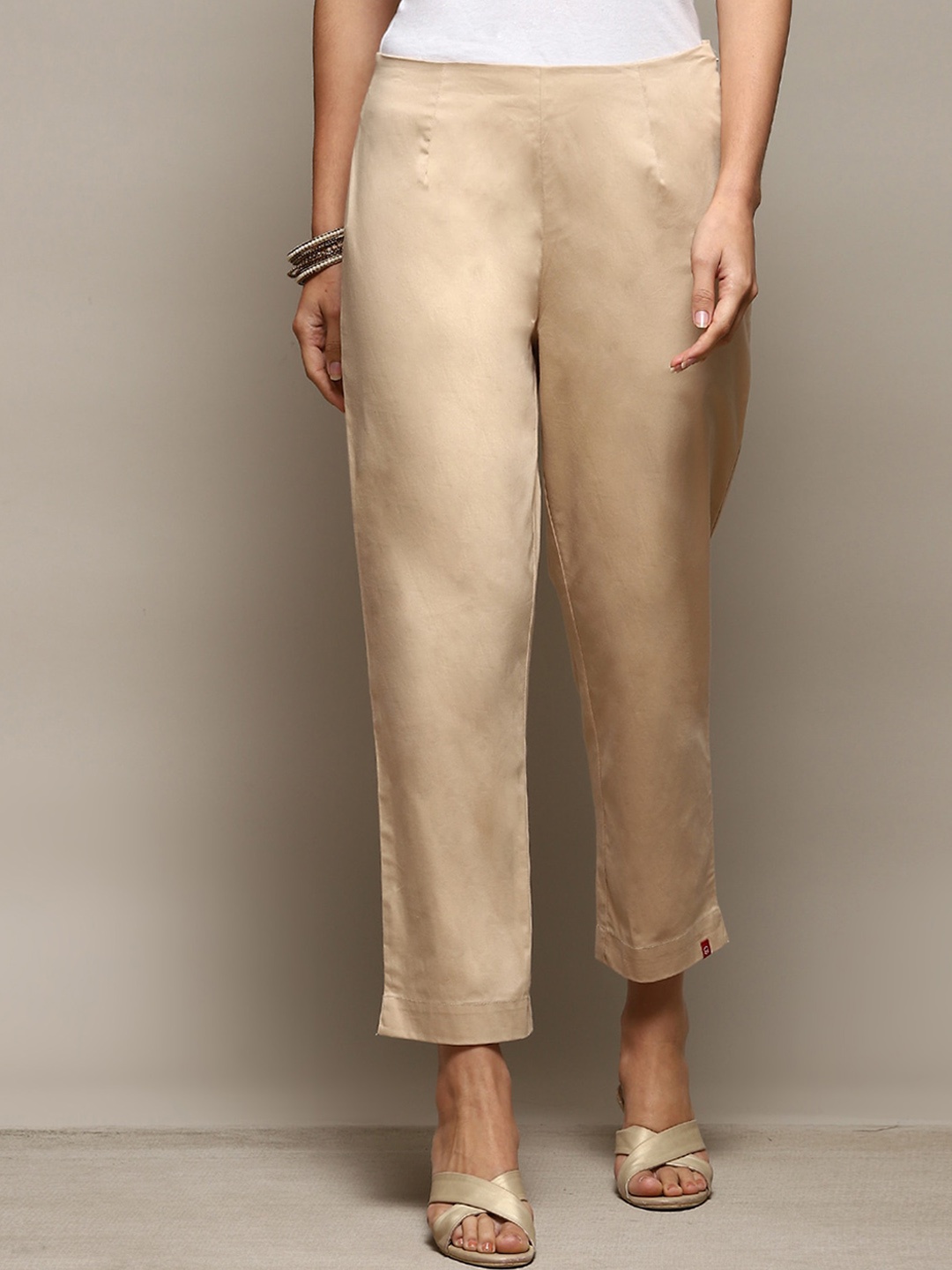 

Biba Women Relaxed Mid-Rise Cotton Trouser, Beige