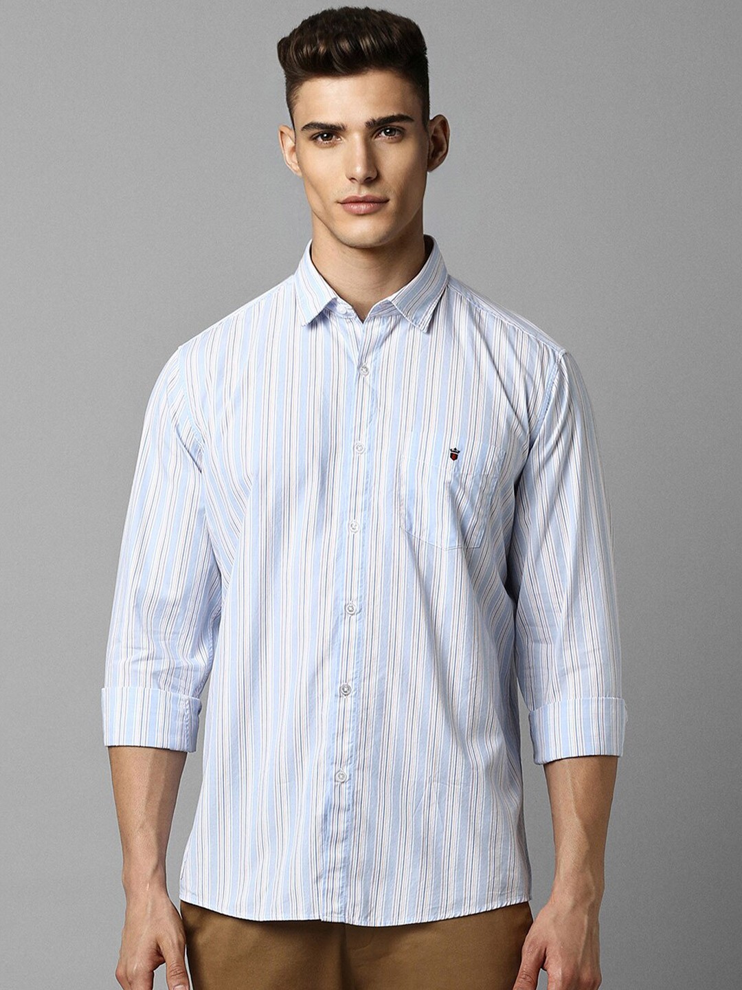 

Louis Philippe Sport Slim Fit Vertical Striped Pure Cotton Casual Shirt, Blue