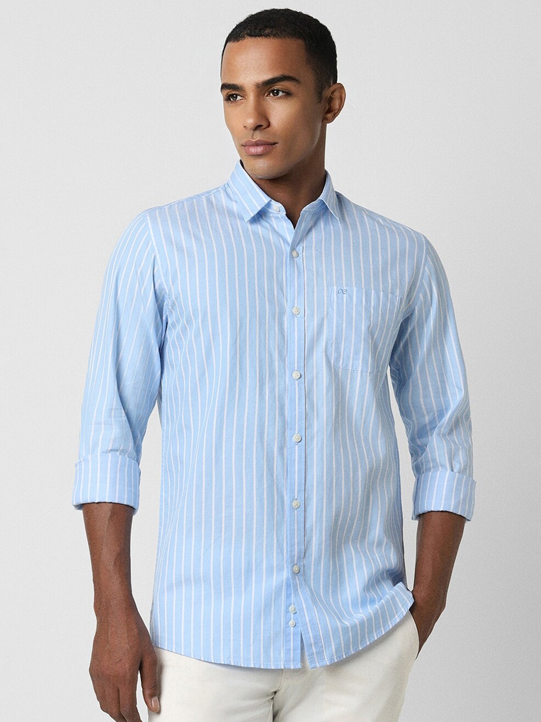 

Peter England Casuals Slim Fit Striped Pure Cotton Casual Shirt, Blue
