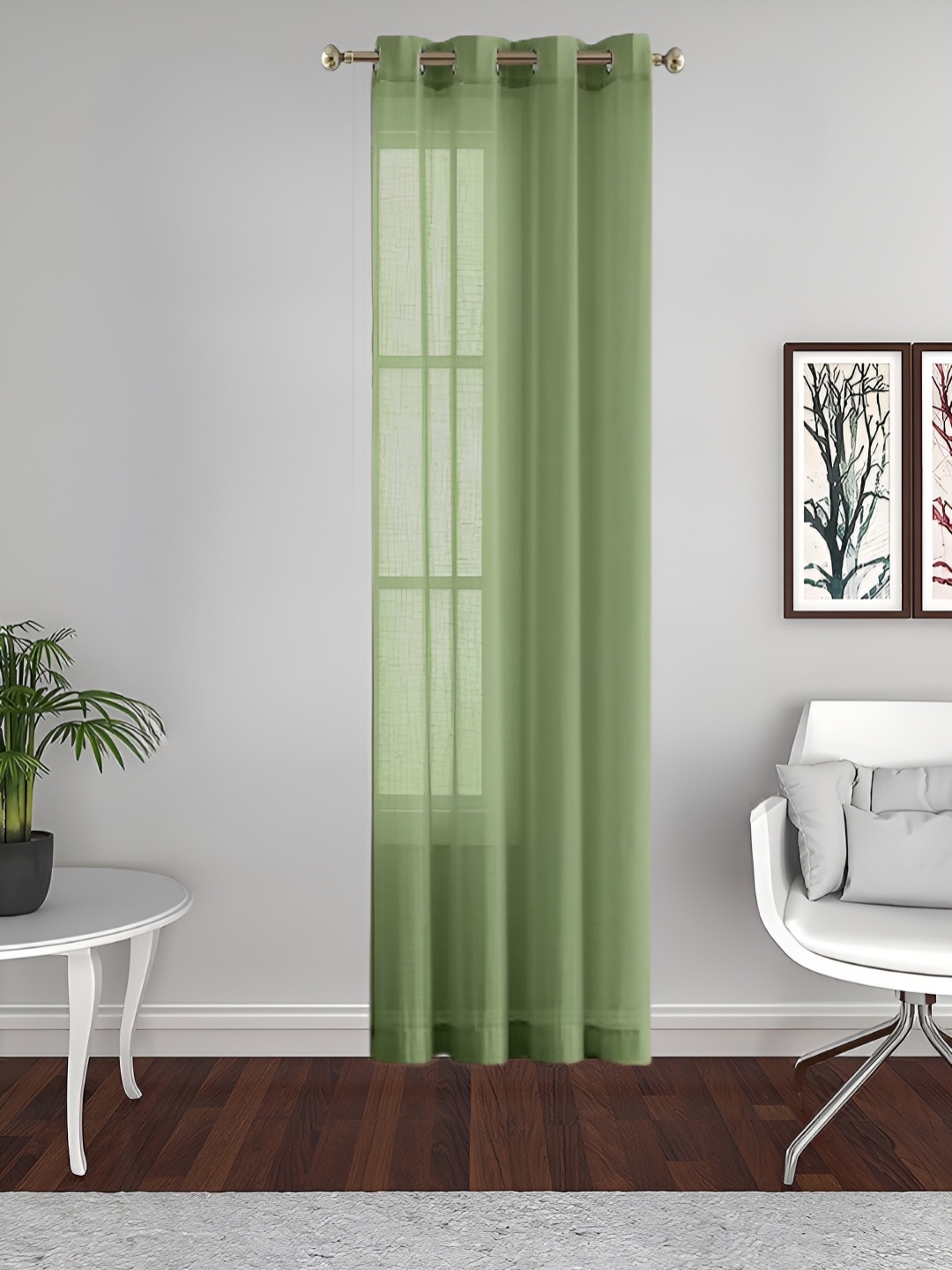 

THE CONVERSION Green Linen With Slub Textured Sheer Long Door Curtain