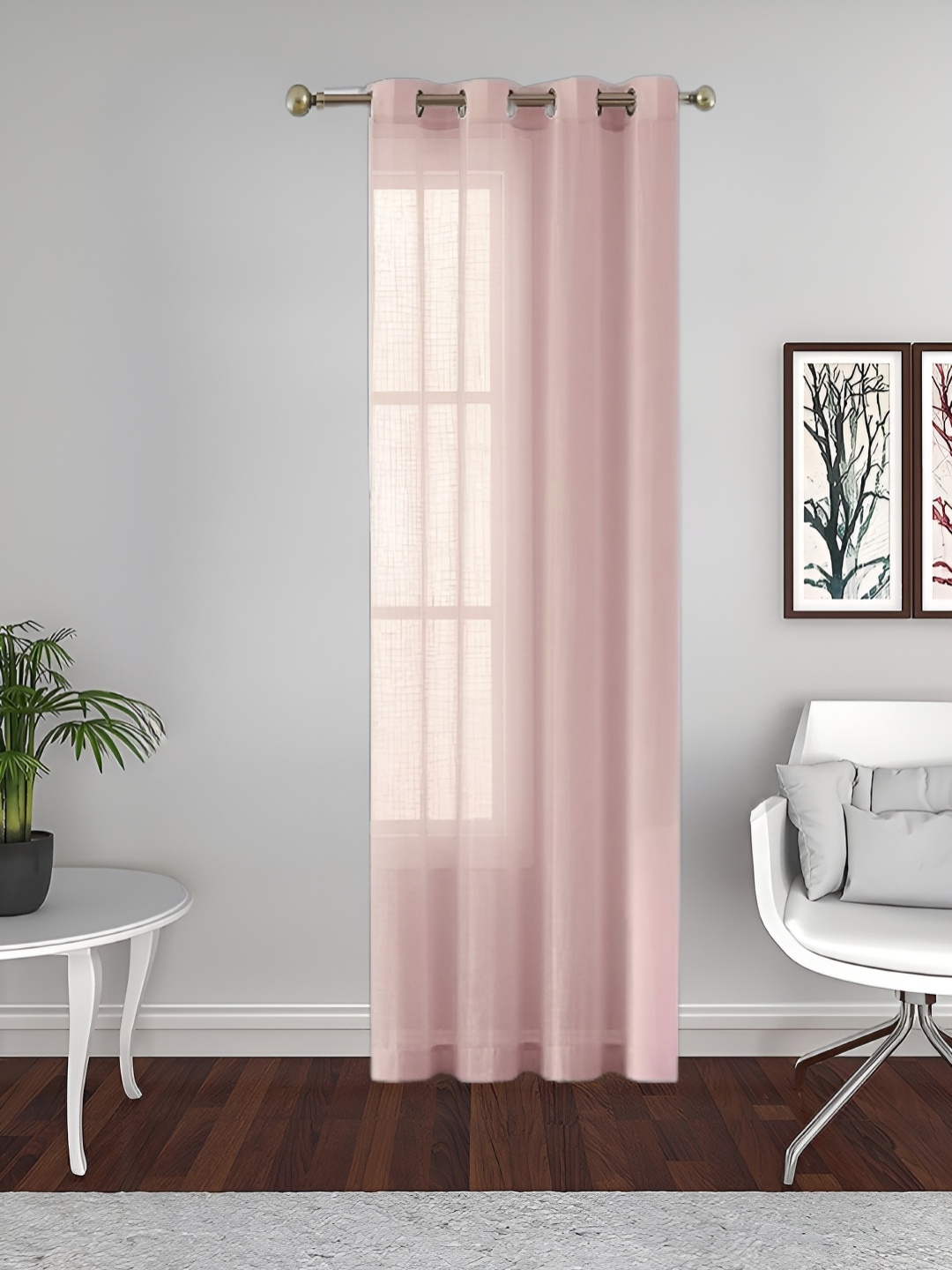 

THE CONVERSION Pink Linen With Slub Textured Sheer Long Door Curtain