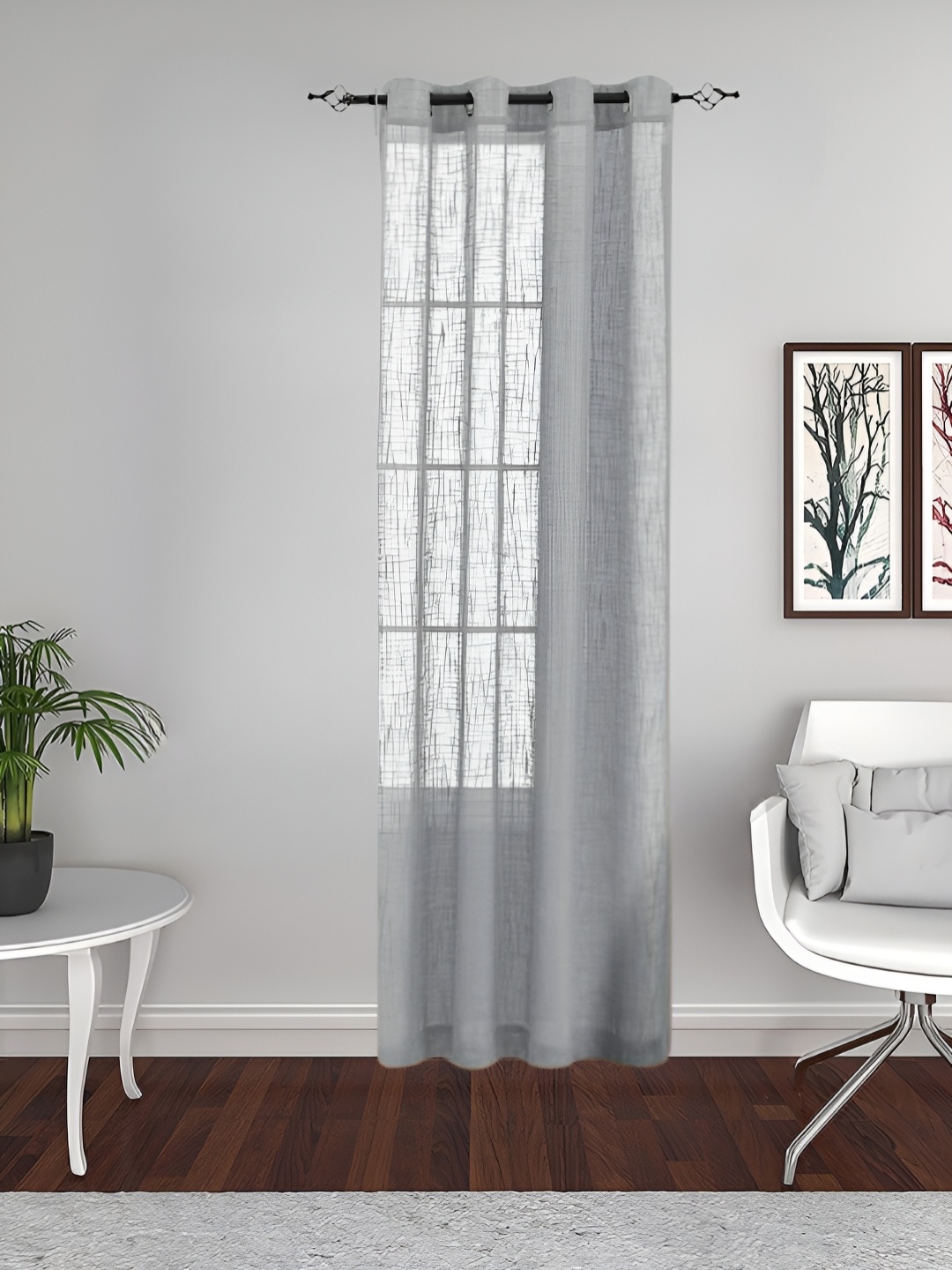 

THE CONVERSION Grey Melange Striped Sheer Door Curtain