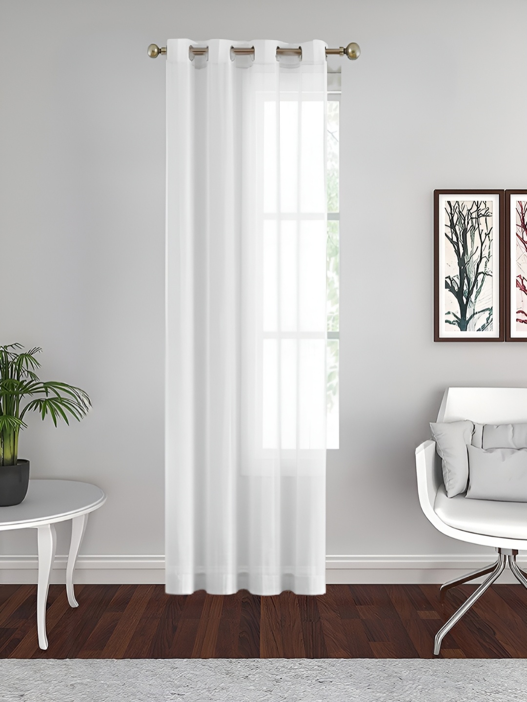 

THE CONVERSION White Linen With Slub Textured Sheer Long Door Curtain