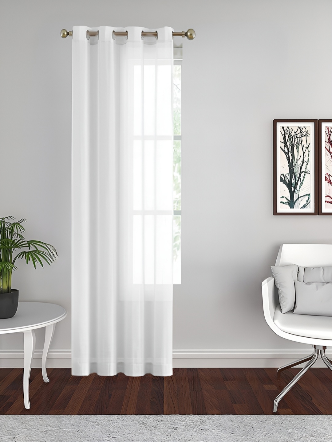 

THE CONVERSION White Linen With Stripe Textured Sheer Long Door Curtain