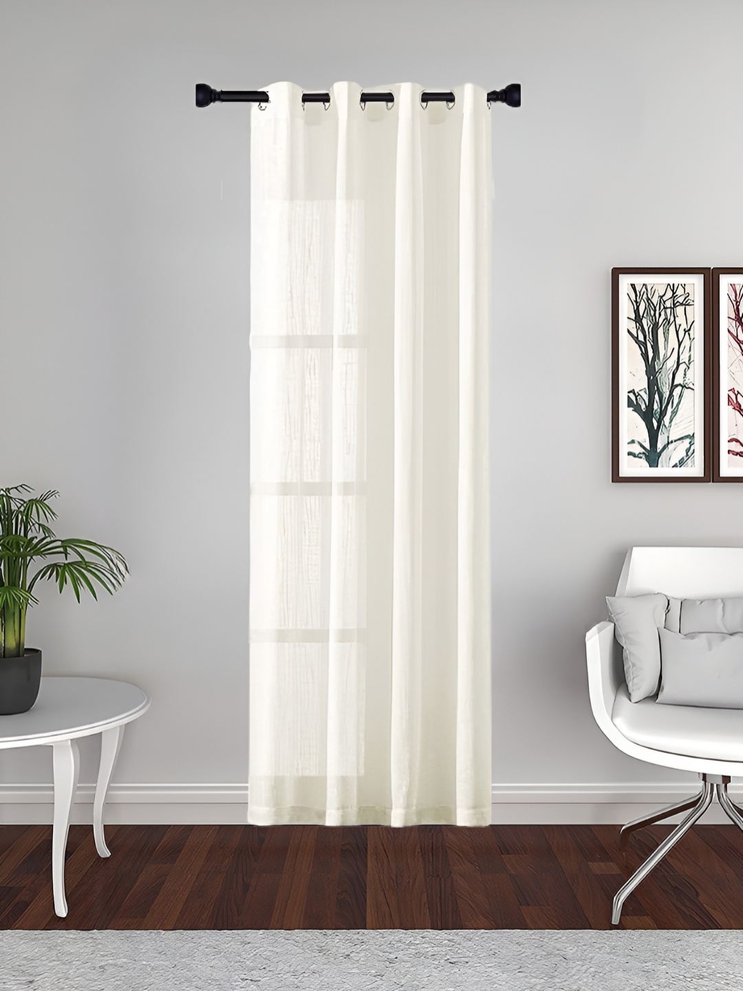 

THE CONVERSION Cream-Coloured Linen With Slub Textured Sheer Long Door Curtain