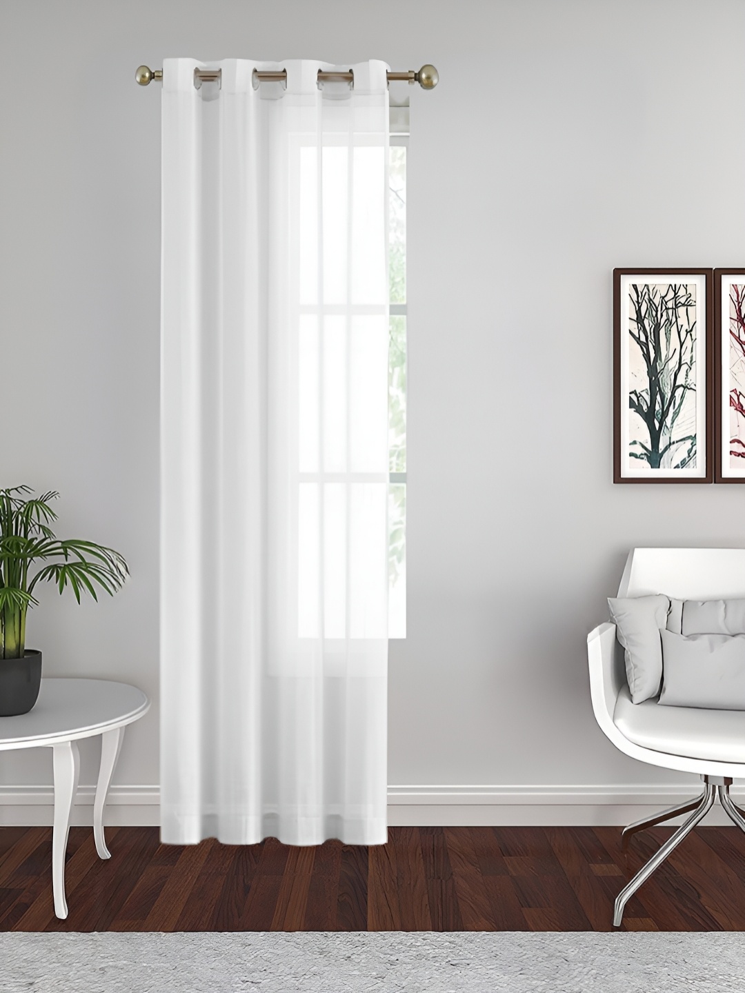 

THE CONVERSION White Striped Sheer Long Door Curtain