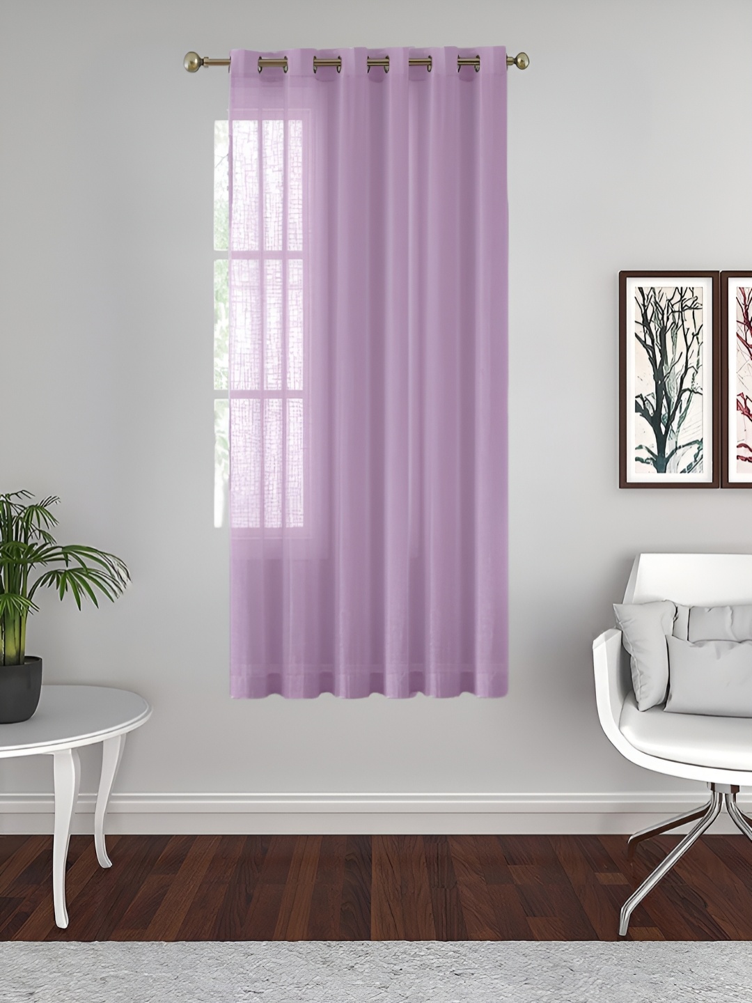 

THE CONVERSION Purple Linen With Slub Textured Sheer Window Curtain